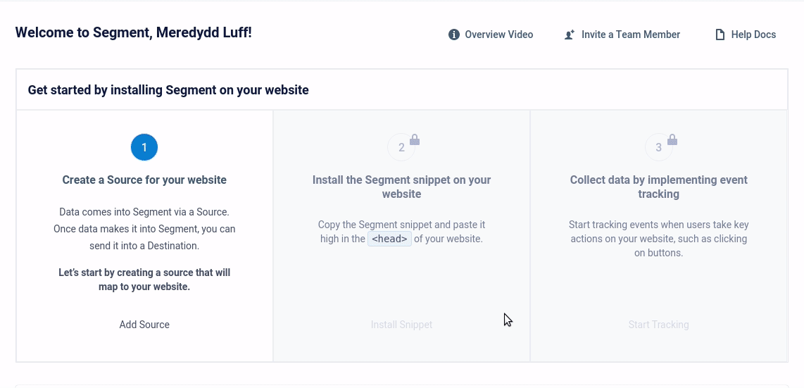 Adding a source to our Segment workspace