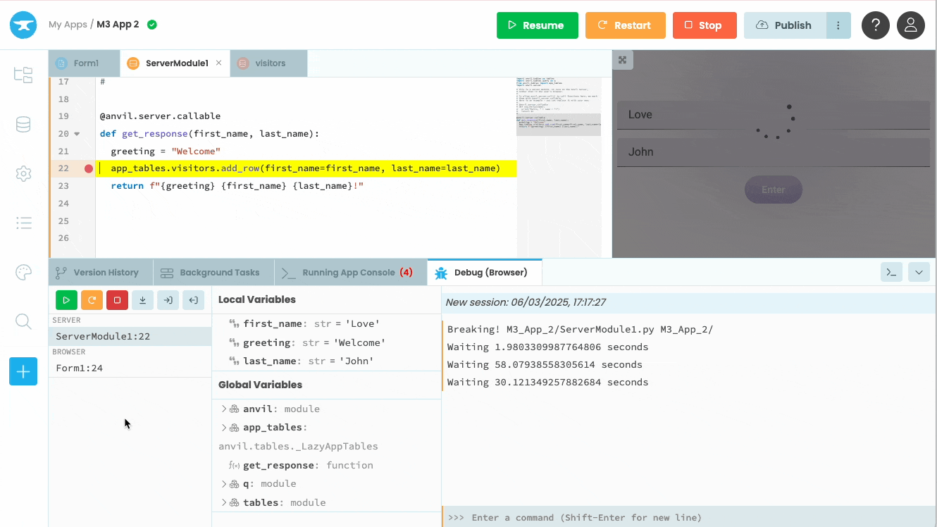 Clicking on a call stack frame