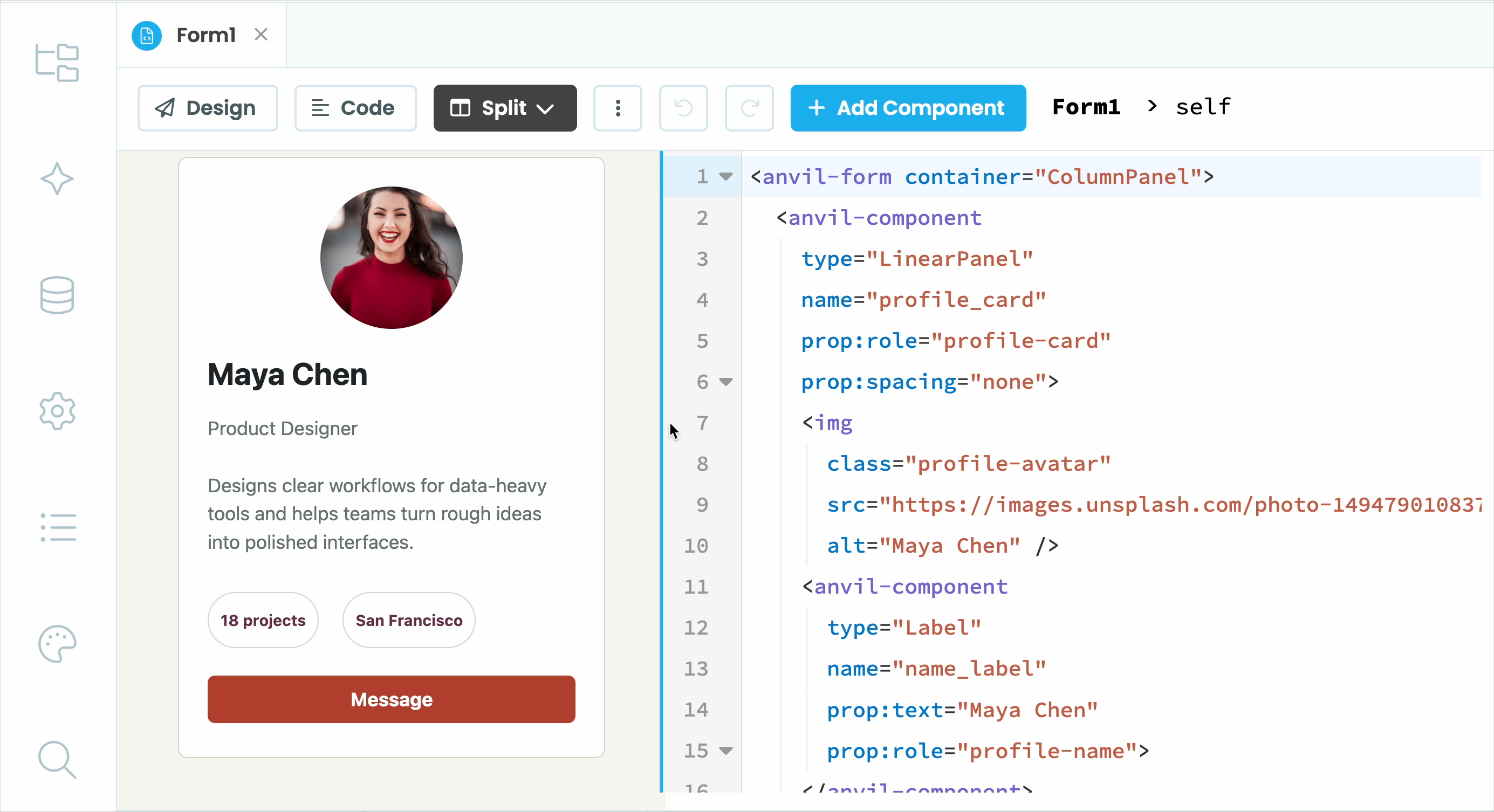 Selecting components in HTML view.