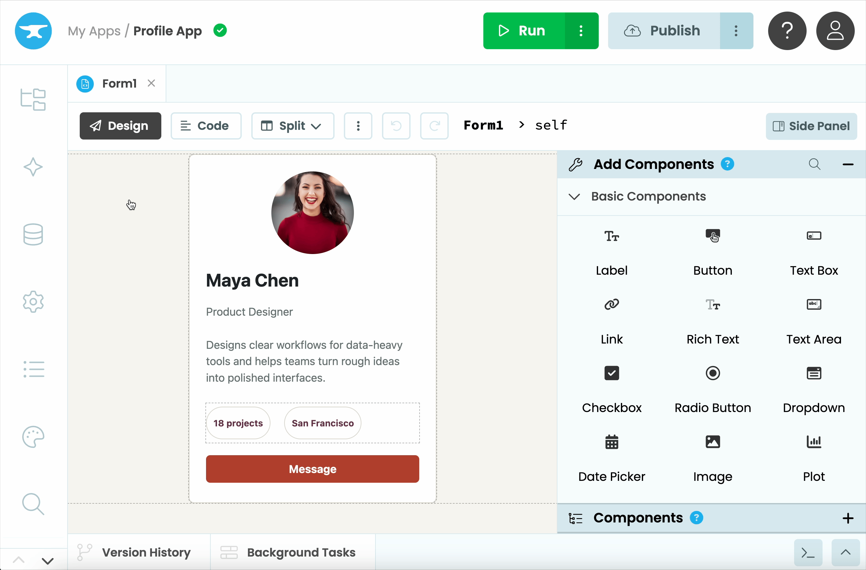HTML view in the Form Editor.