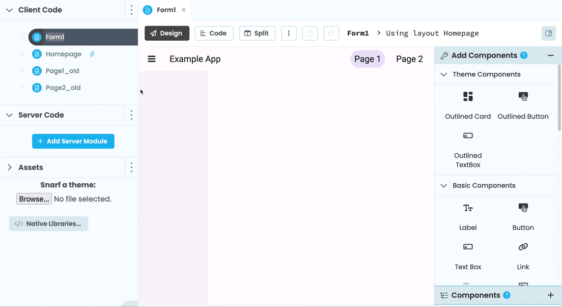 Gif of renaming Form and adding the ColumnPanel