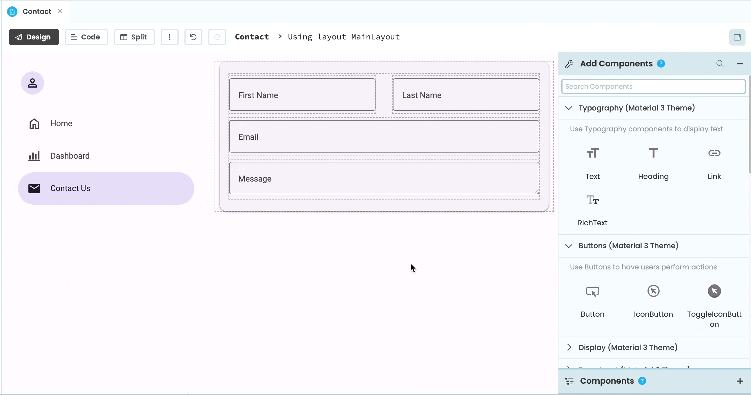 Building a UI by dragging and dropping components