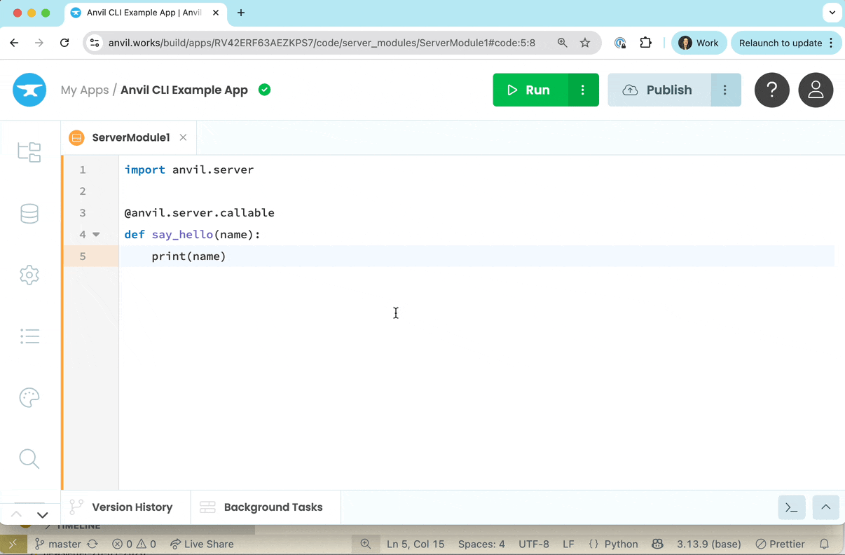 Changes made from the Anvil Editor will automatically appear in your local code editor