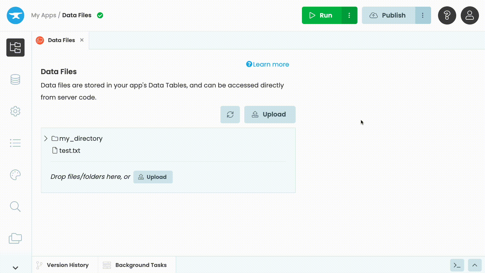 Renaming a file from the Data Files panel