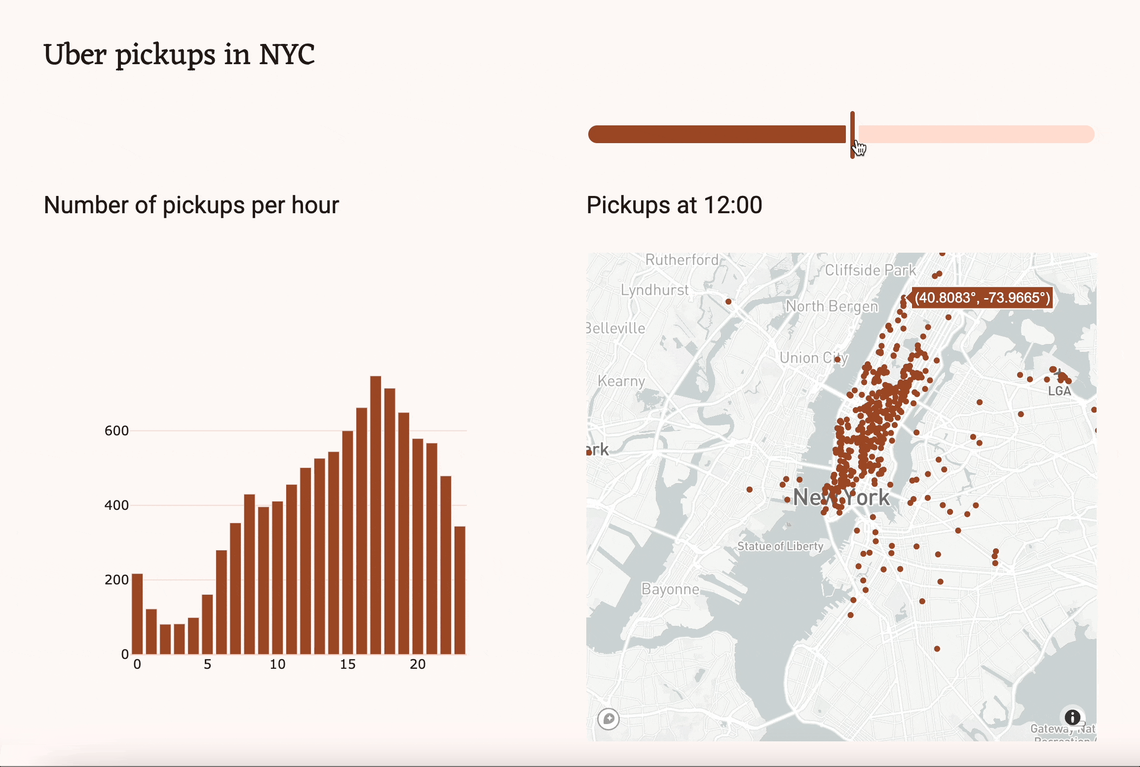 Running the app and changing the Slider value. The map reloads showing updated data.