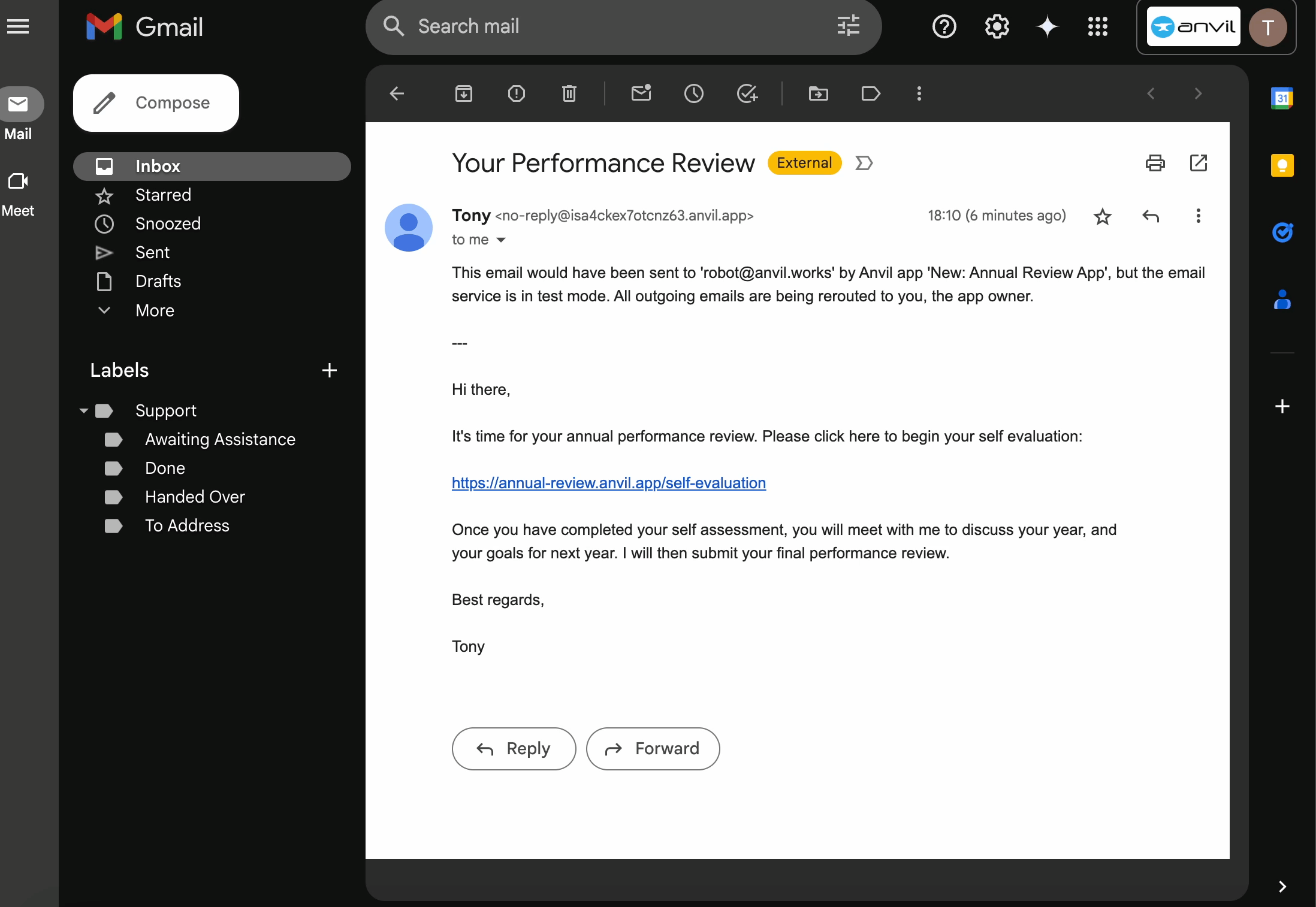 Filling out the self-evaluation.