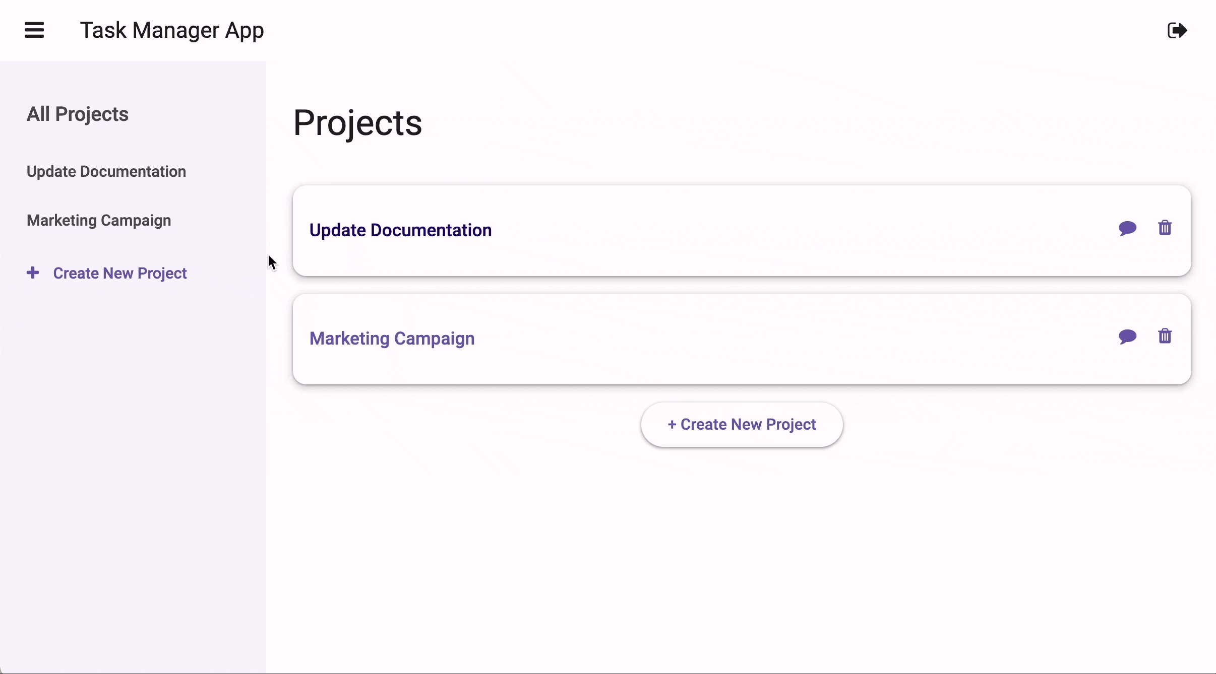 Adding a new project from the left navigation menu then renaming it.
The links in the menu are cleared and regenerated when the project is renamed