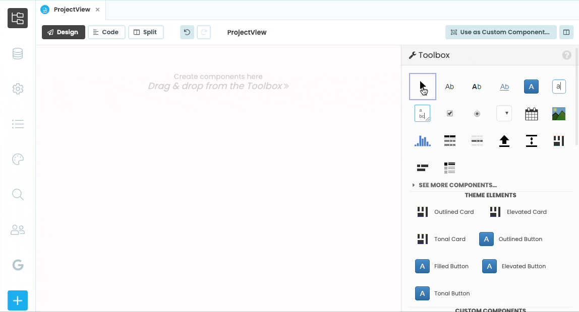 Dragging-and-dropping a Data Grid from the Toolbox onto the ProjectView Form