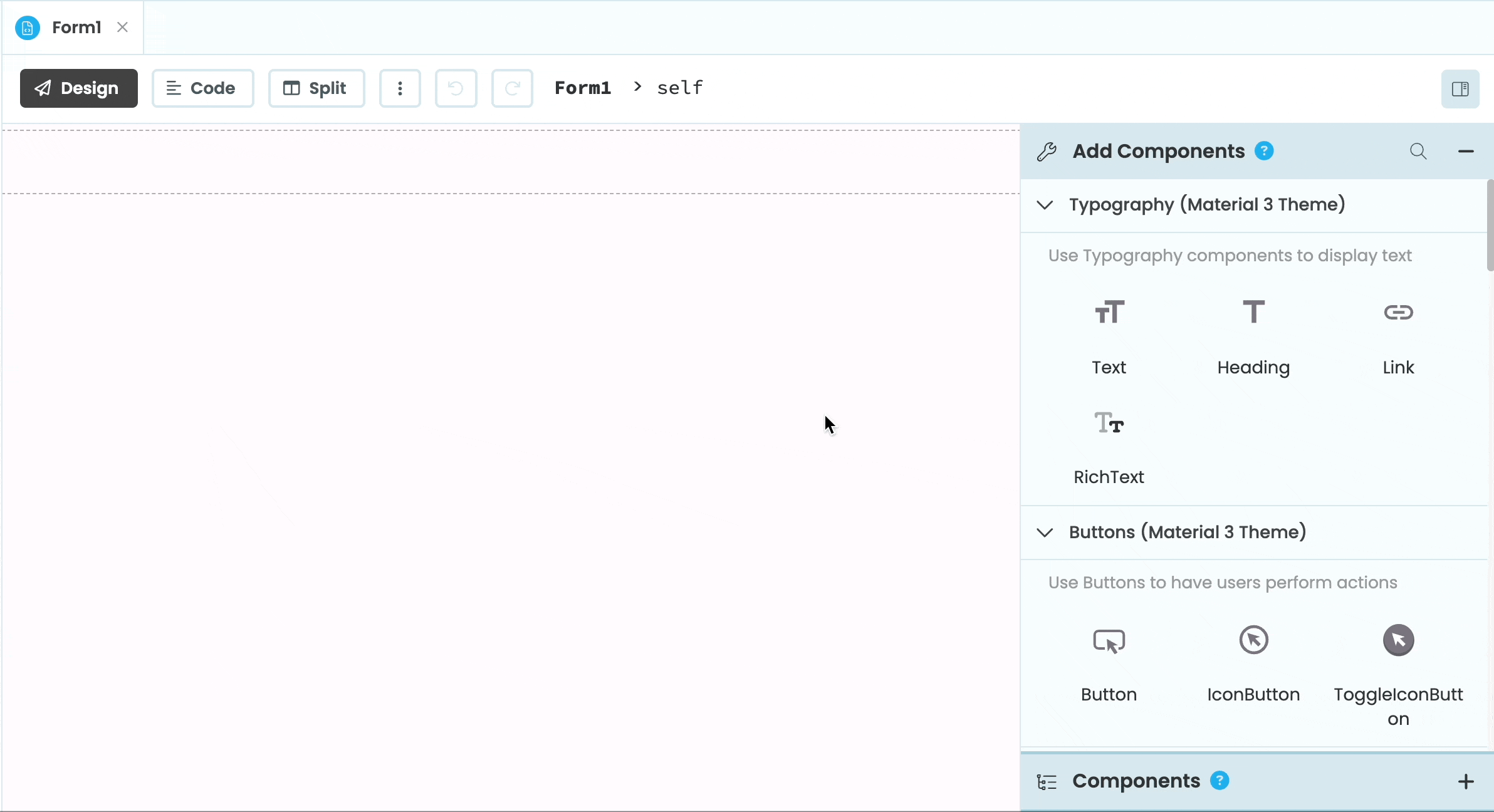 Dragging-and-dropping a Data Grid from the Toolbox onto the ProjectView Form