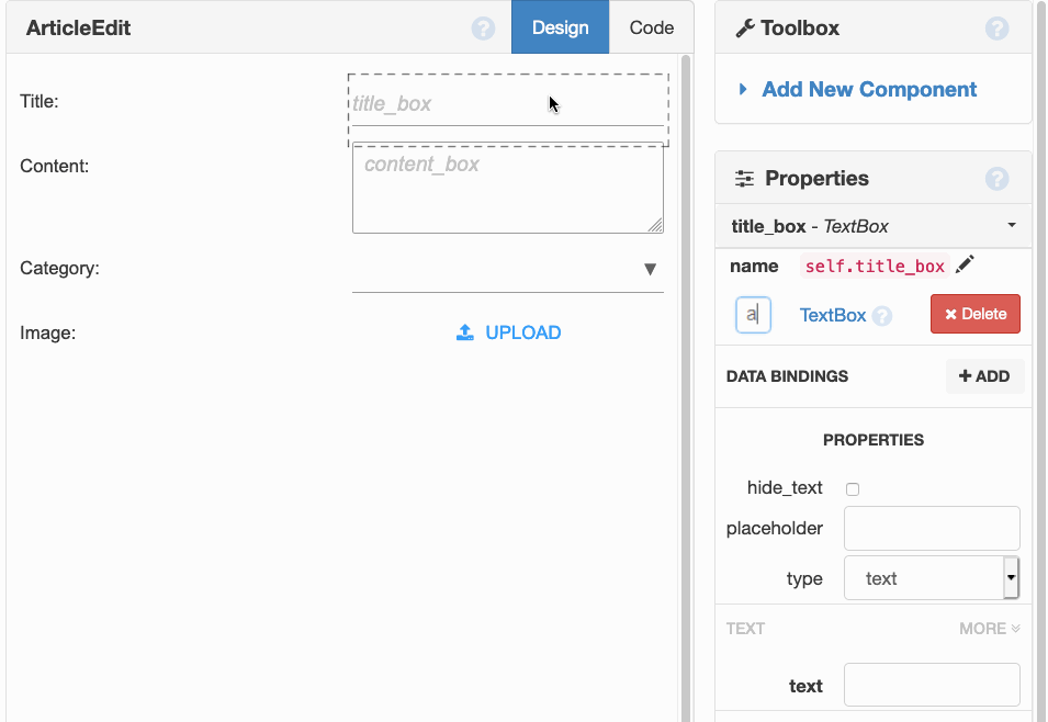 adding data bindings to the ArticleEdit Form
