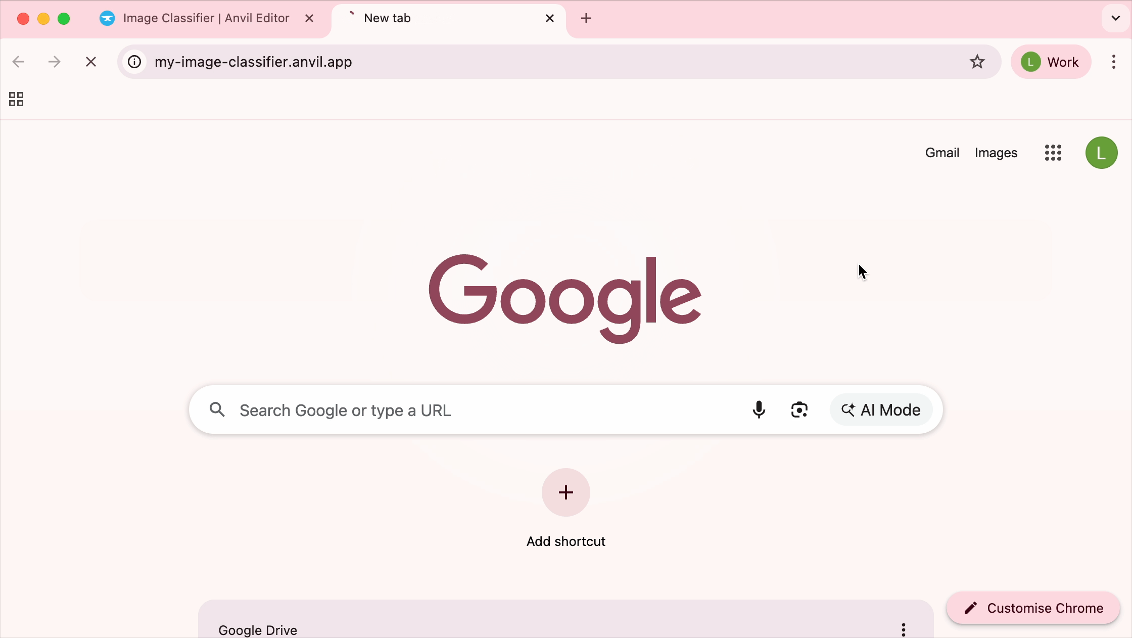 The finished image classifier web app