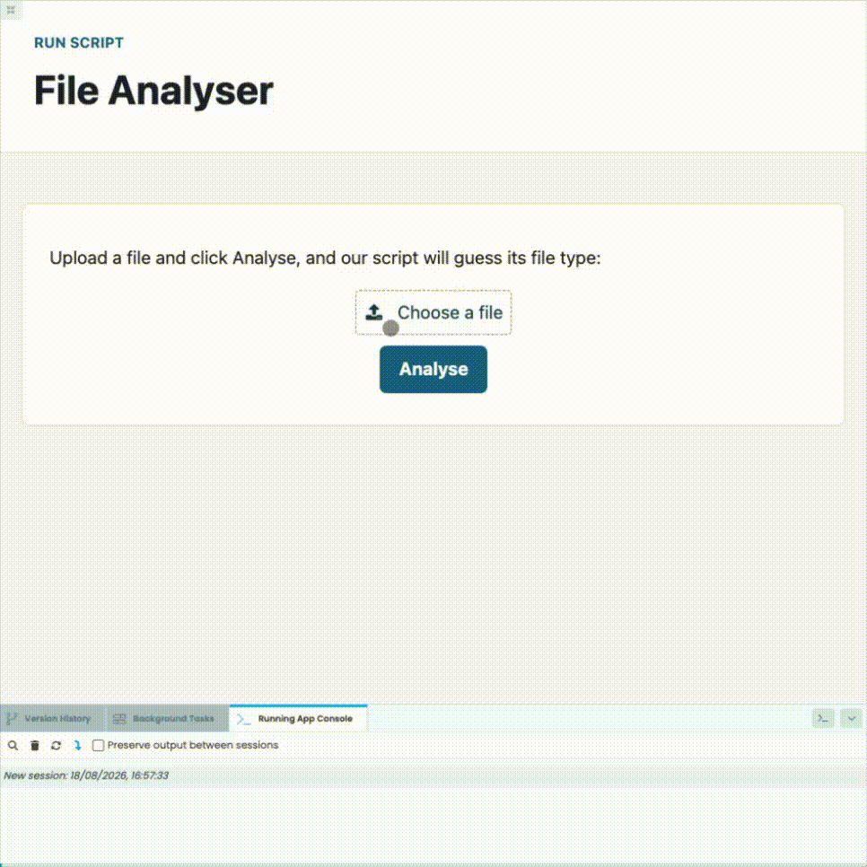 The finished file analyser app in use