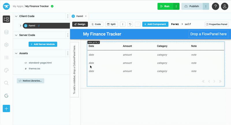 Image showing a new blank form being created and renamed AddTransaction