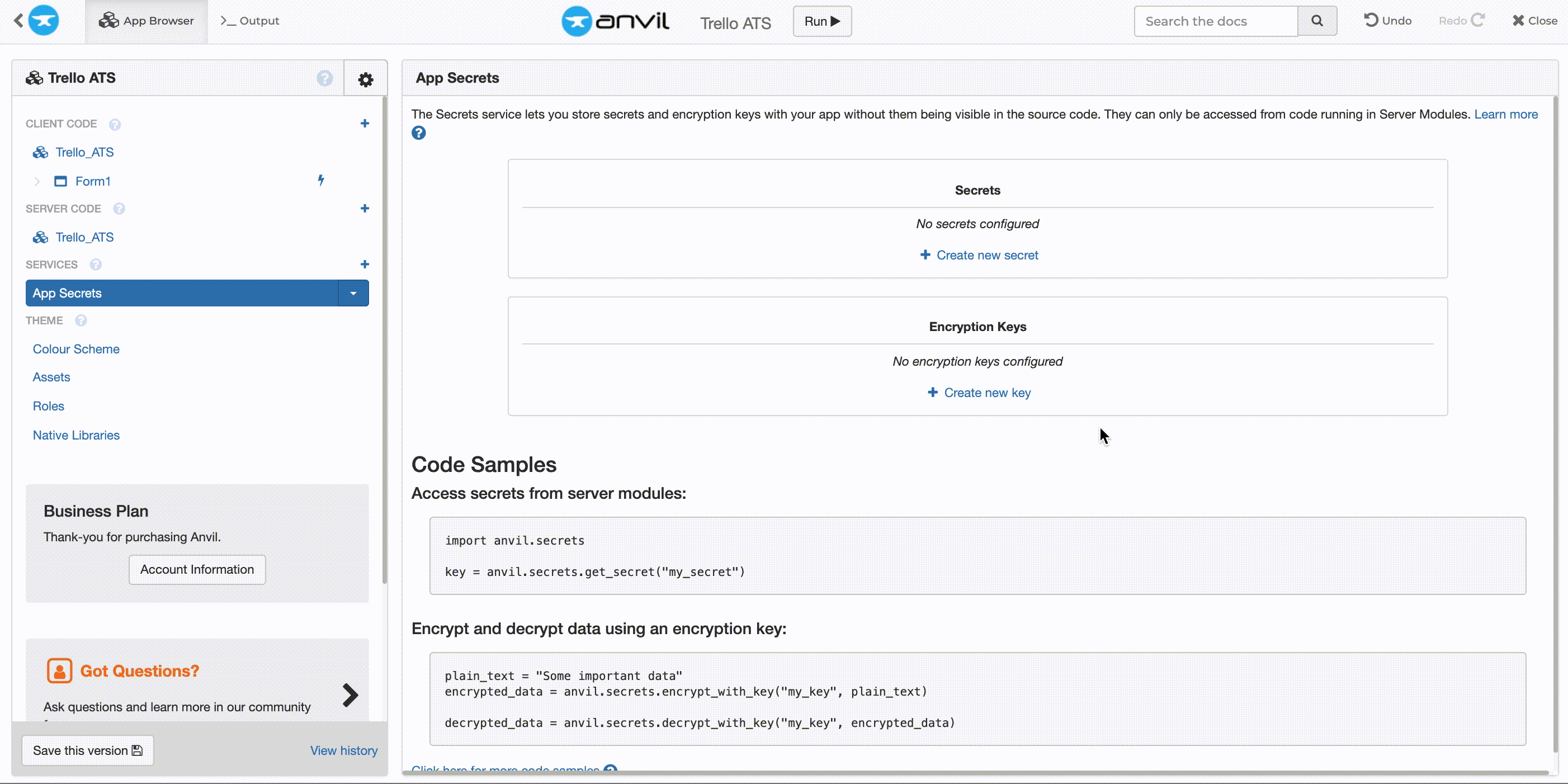 Storing the Trello API credentials