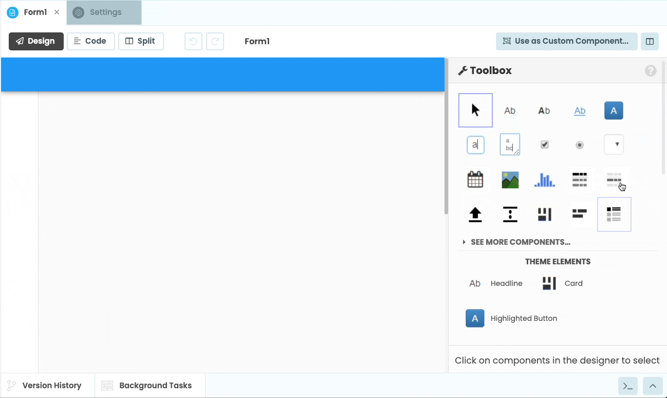 Drag and drop a Button onto the form and change its background in the Properties Panel.