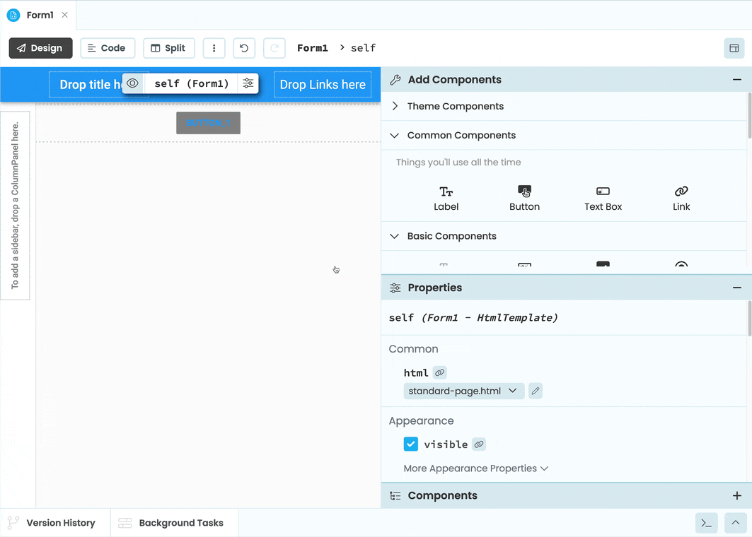 Giving a button component the submit role.