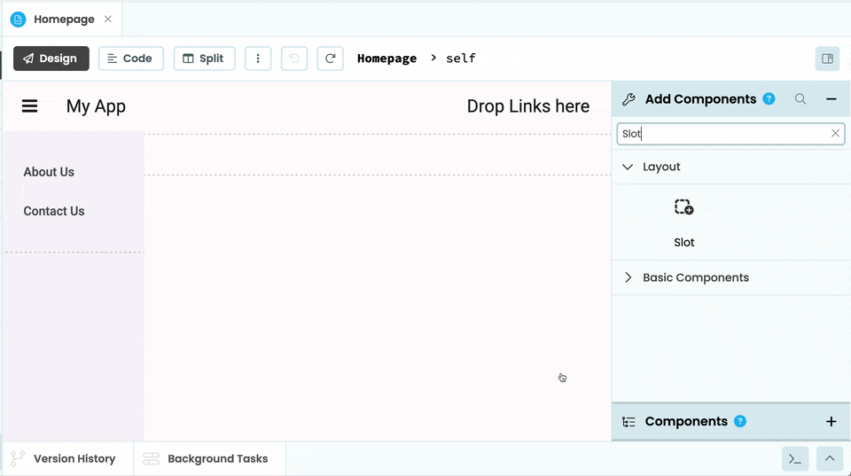 Dragging and dropping a Slot from the Toolbox onto the Layout Form and renaming it.