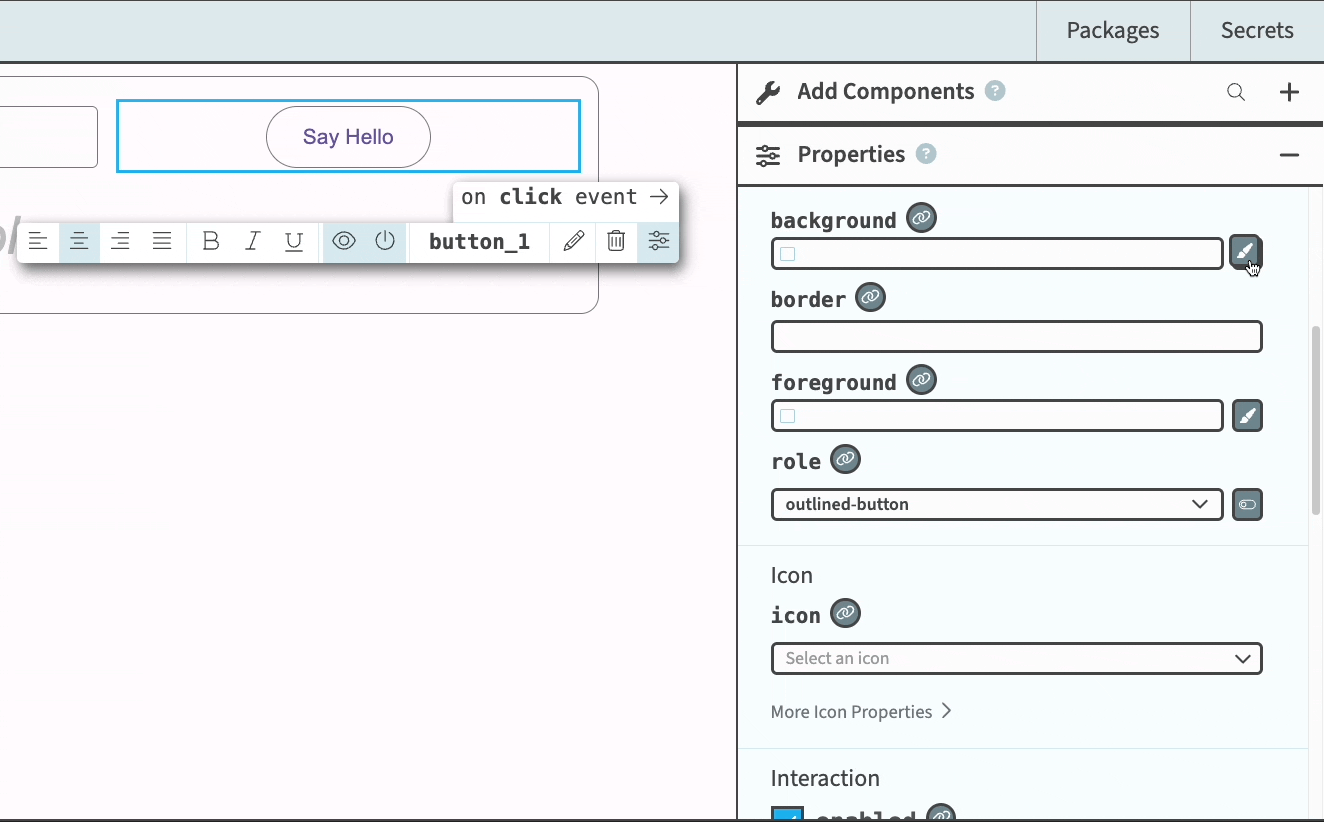 Setting the background color of a Button from the Properties Panel